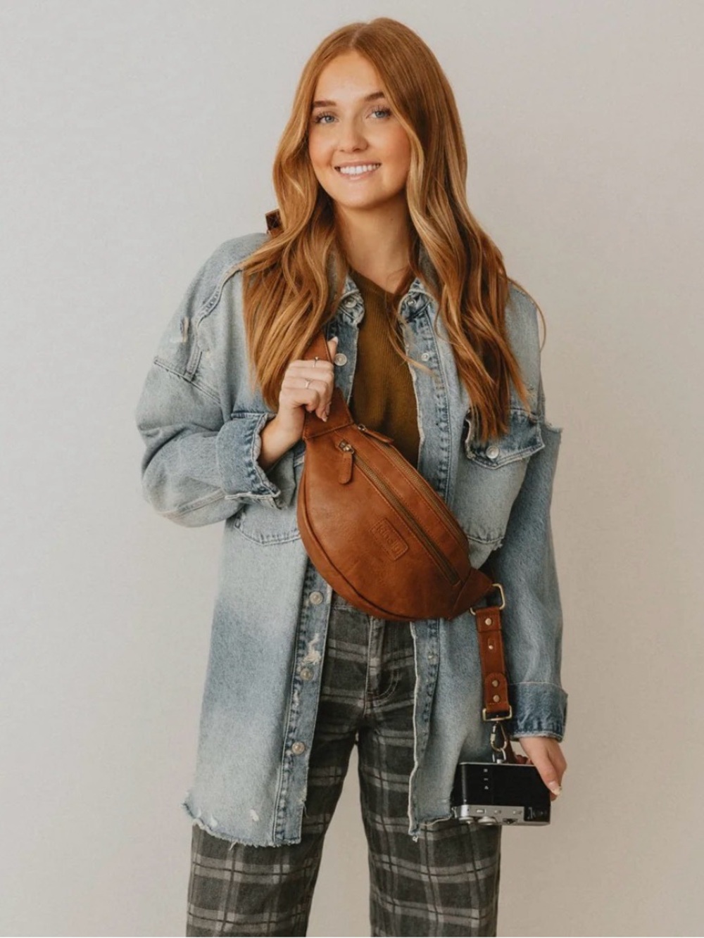 Kindly photographer Brown Leather Crossbody Belt Bag - Casual Leather Fanny Pack
